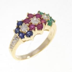 750YG フラワー カラーストーン リング