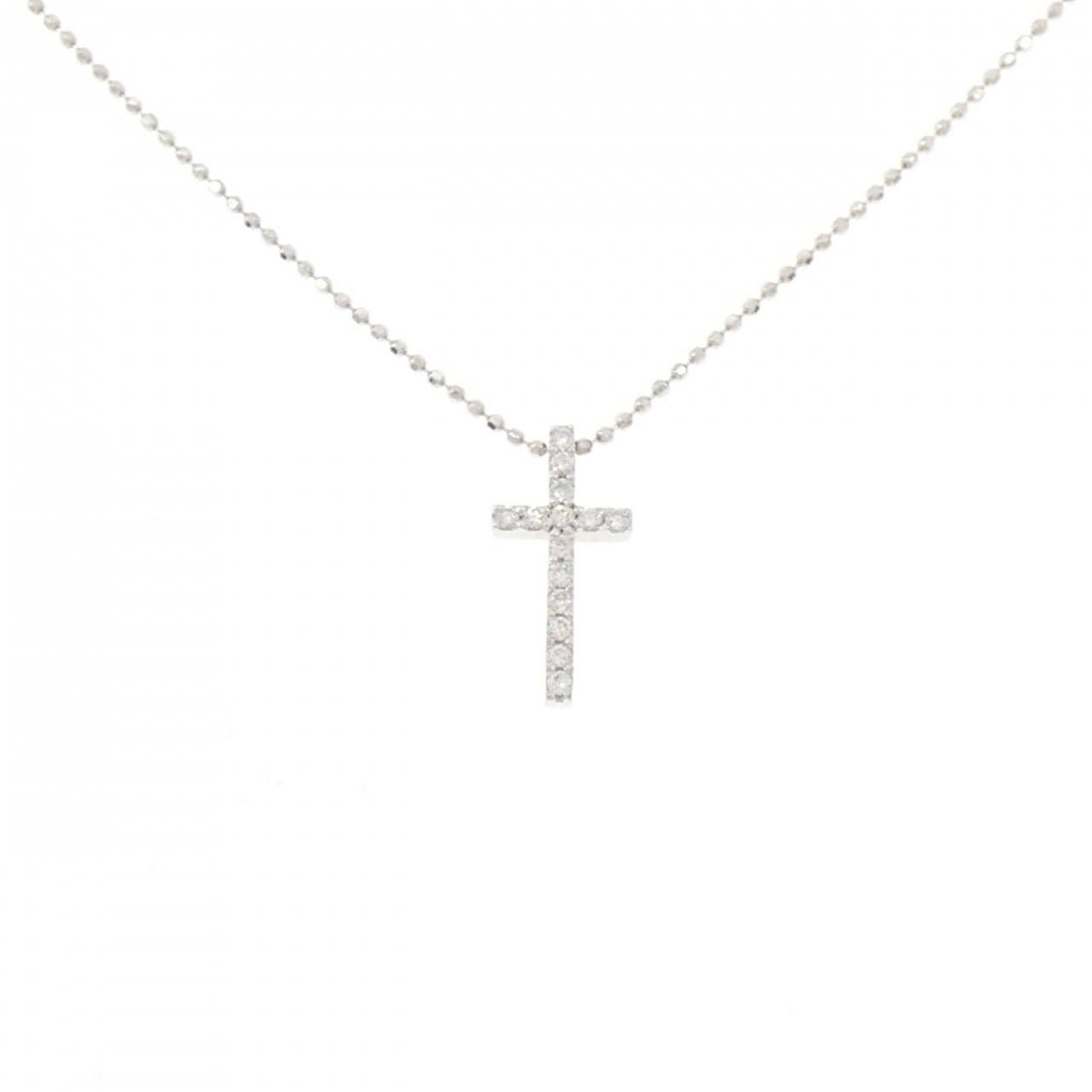 K18WG クロス ダイヤモンド ネックレス 0.12CT