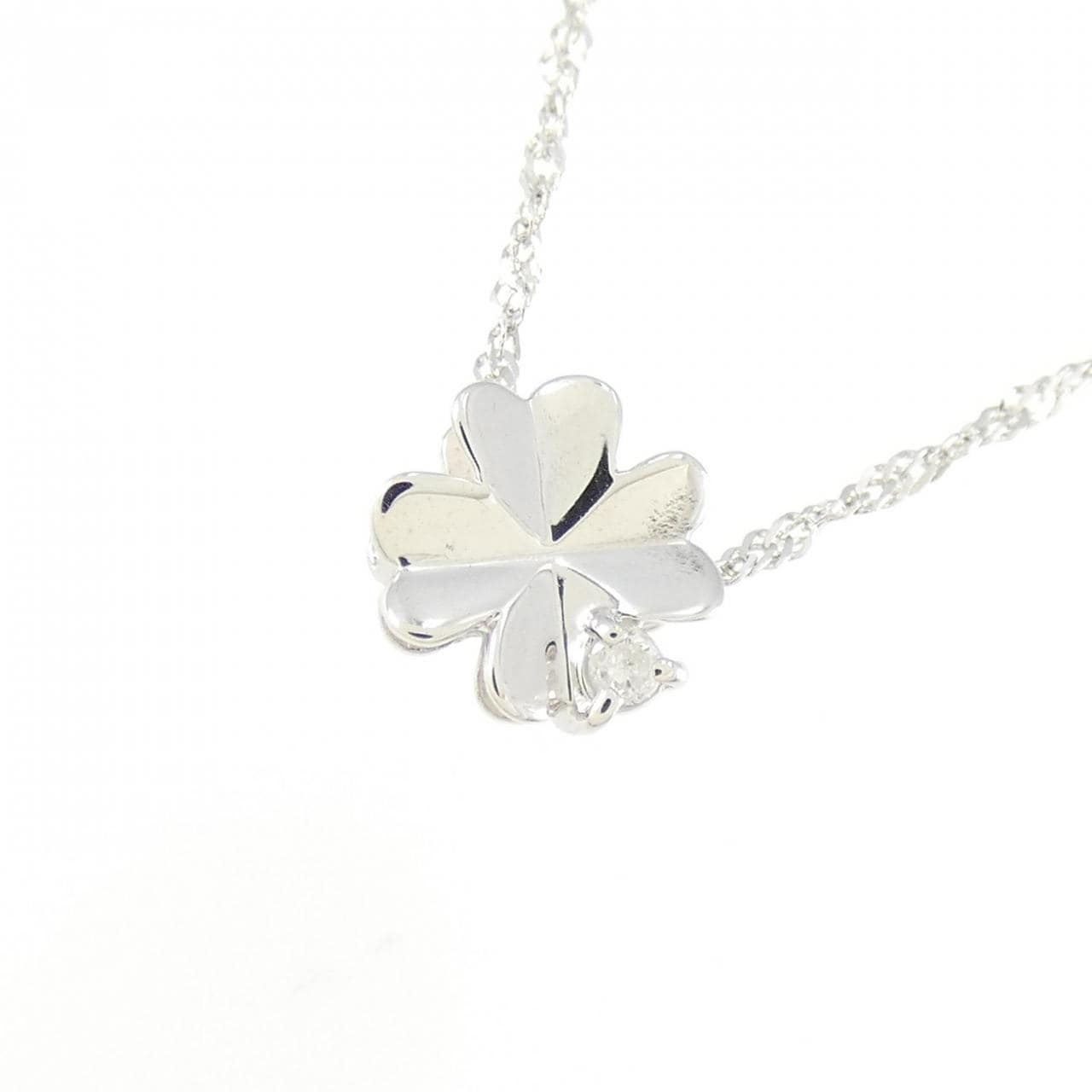 K18WG Clover Diamond Necklace 0.02CT