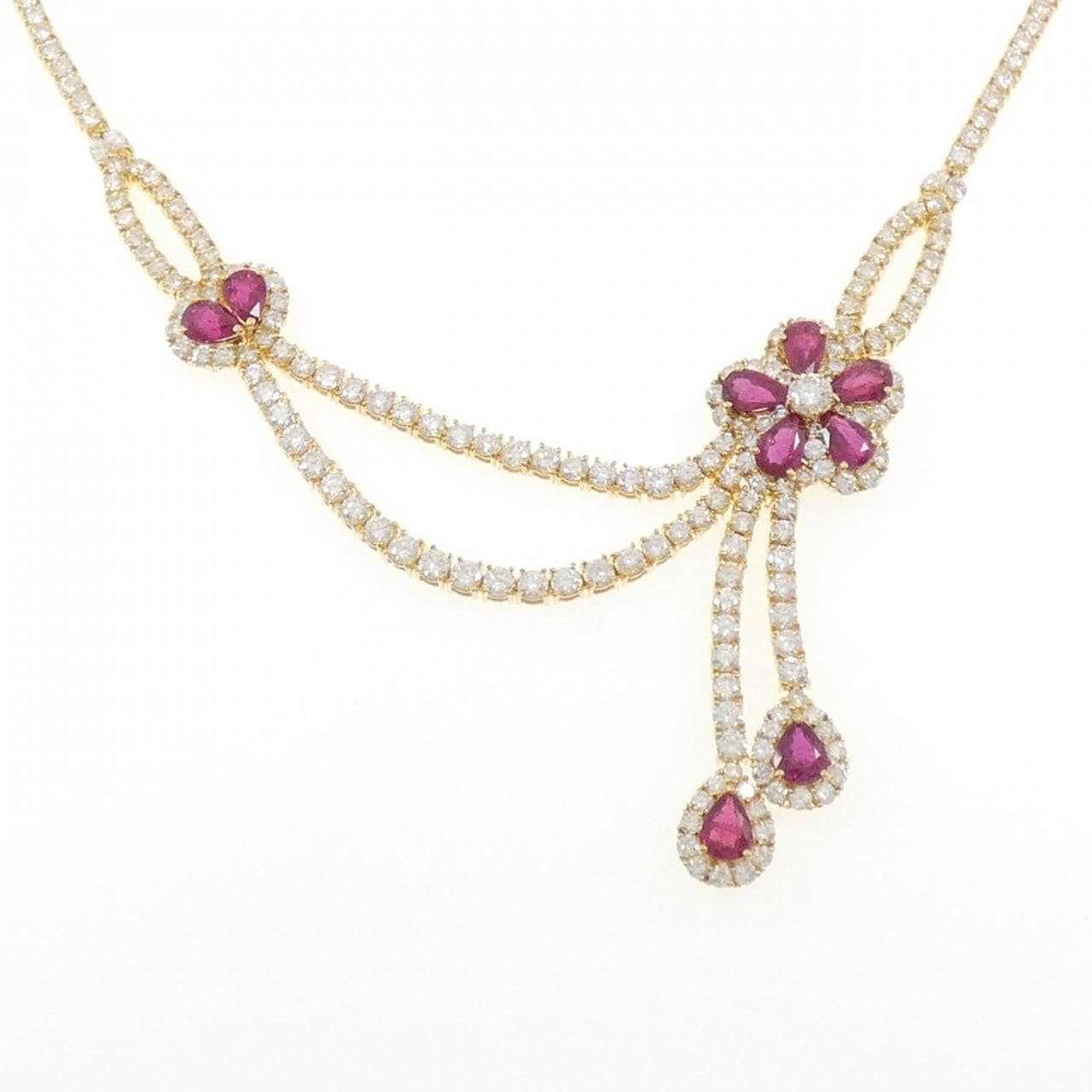 750YG フラワー ルビー ネックレス 6.10CT