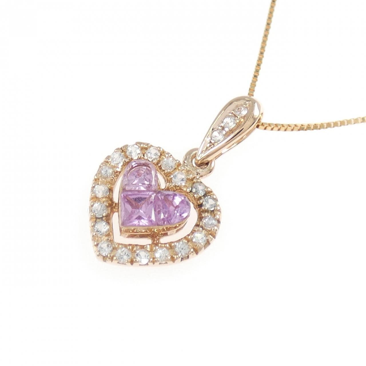 K14PG ハート サファイヤ ネックレス 0.56CT