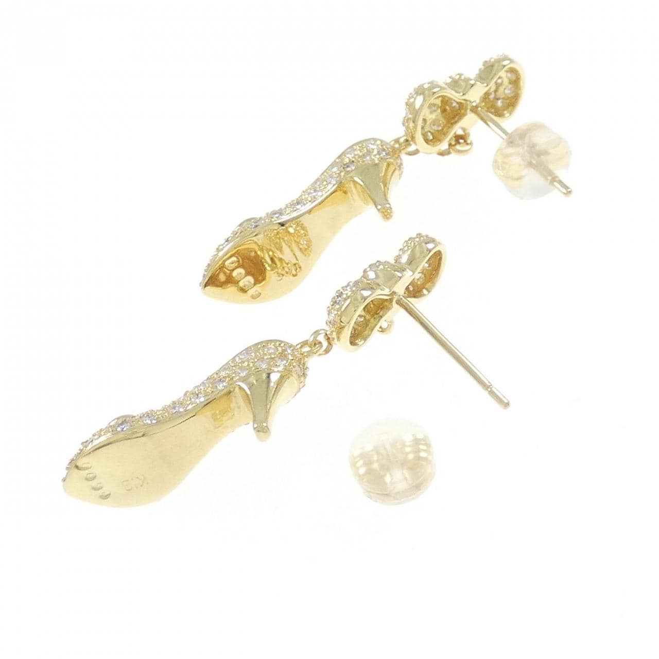 K18YG 丝带 x 鞋子钻石耳环 1.96CT