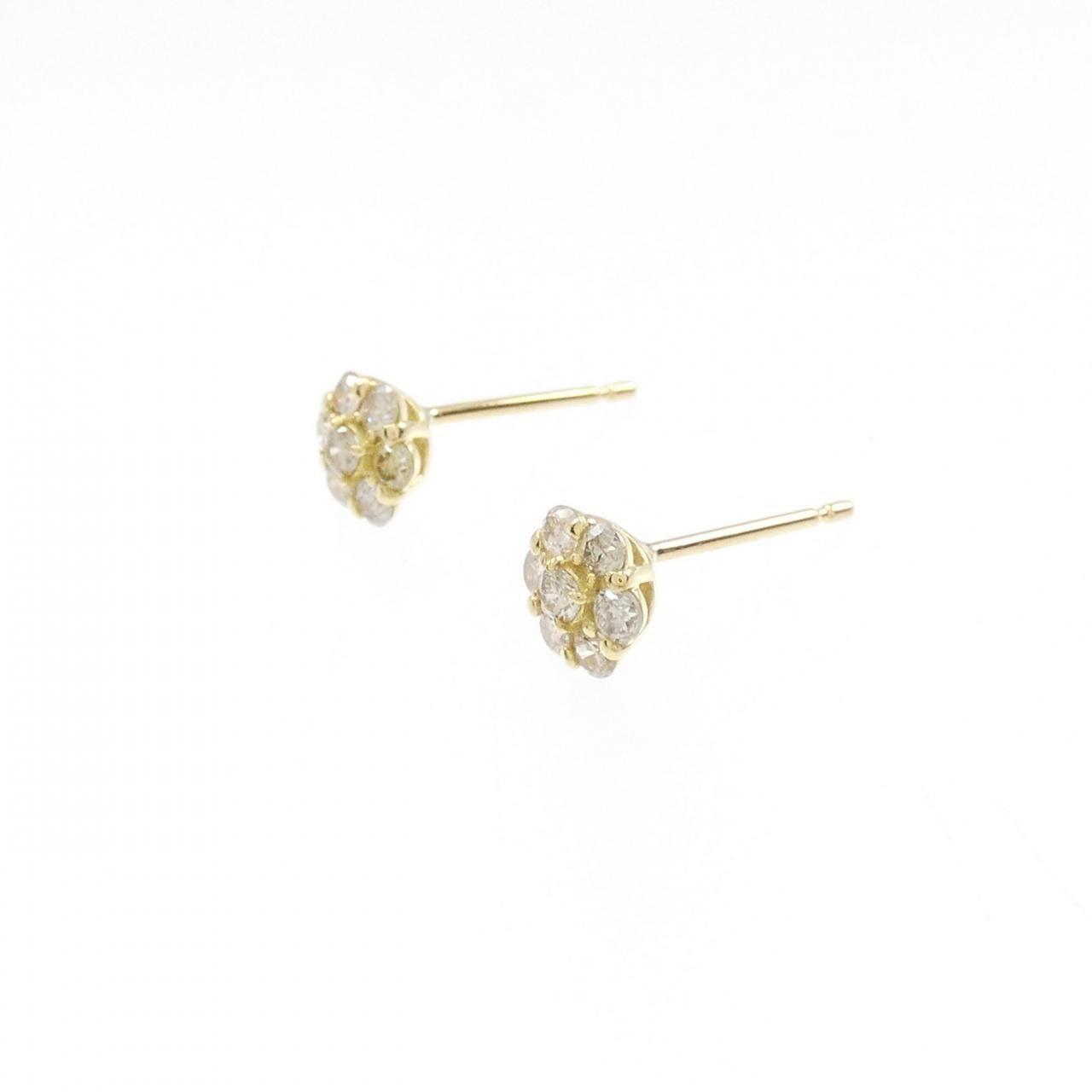 【新品】K18YG フラワー ダイヤモンド ピアス 0.30CT