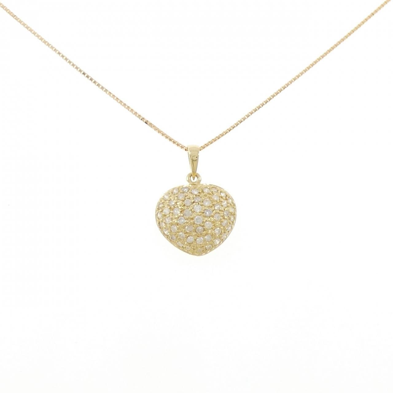 750YG/K18YG ハート パヴェ ダイヤモンド ネックレス 0.50CT