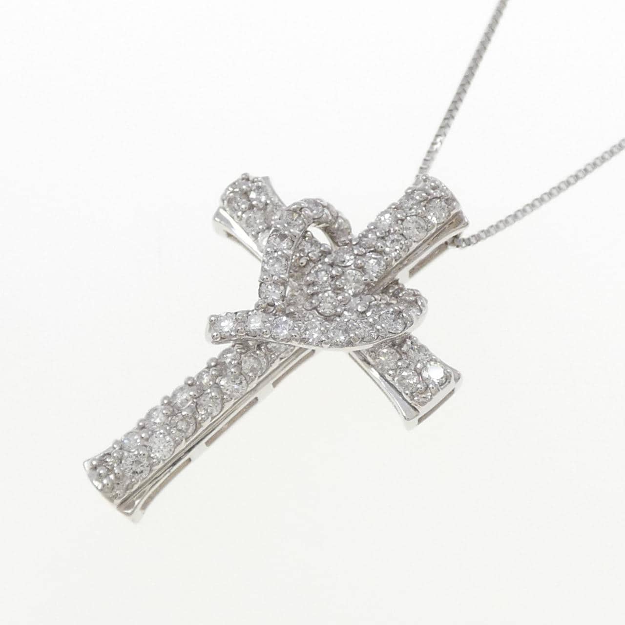K18WG クロス ダイヤモンド ネックレス 0.64CT