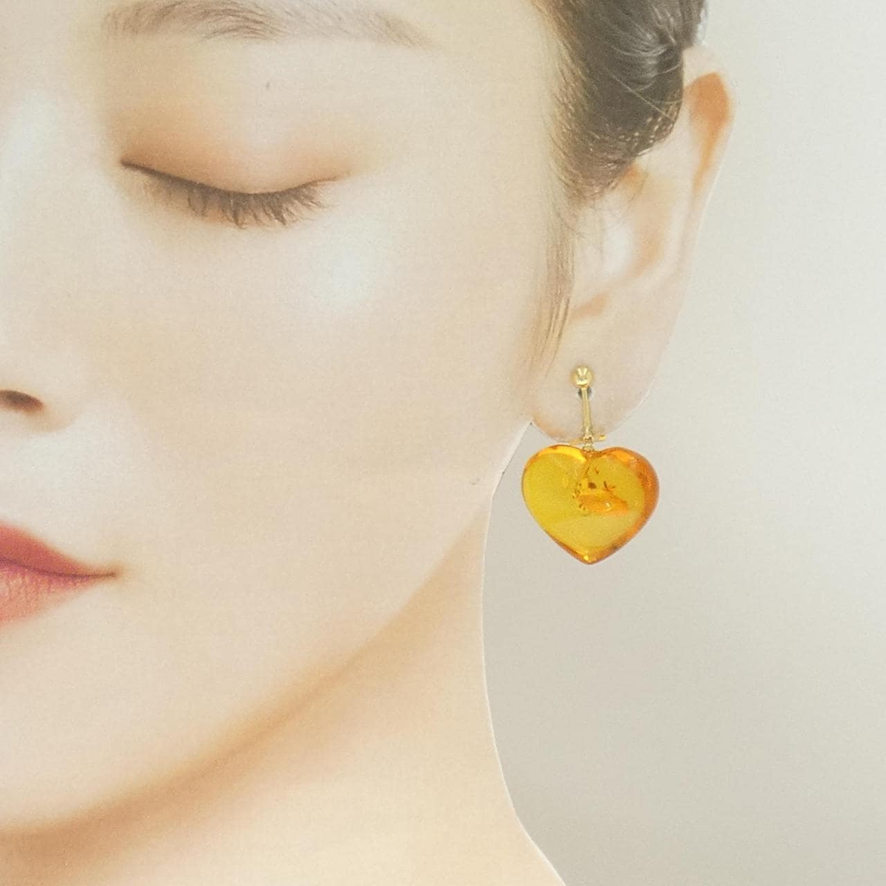 K18YG ハート 琥珀 イヤリング