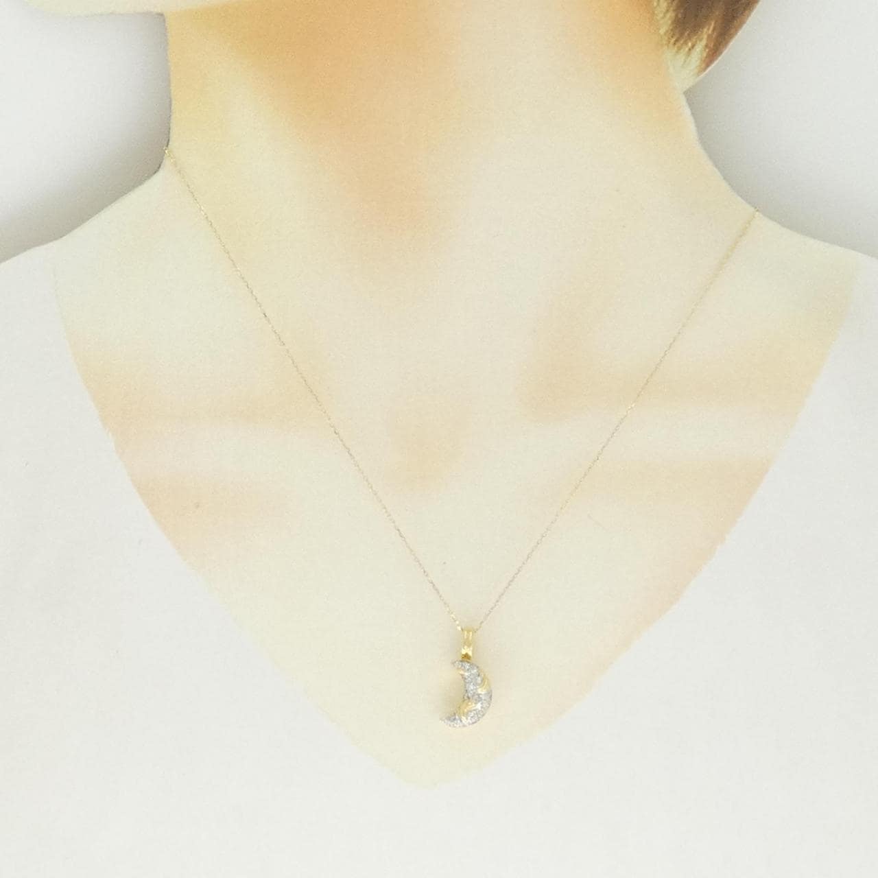 K18YG/K18WG ムーン ダイヤモンド ネックレス 0.16CT