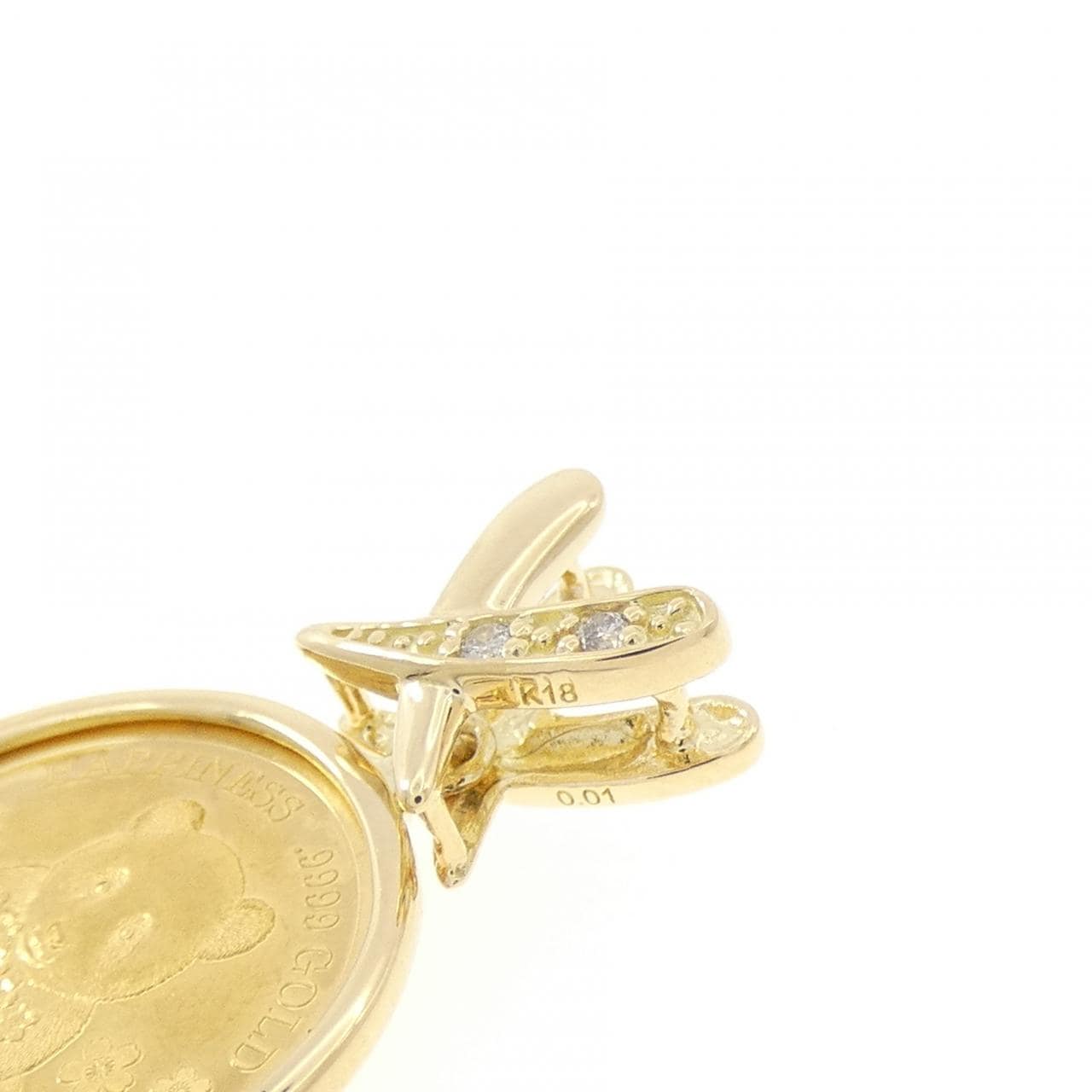 K18YG(枠) ダイヤモンド コイン 0.01CT ペンダント