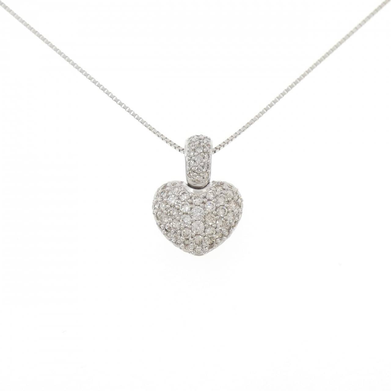 K18WG ハート パヴェ ダイヤモンド ネックレス 1.00CT