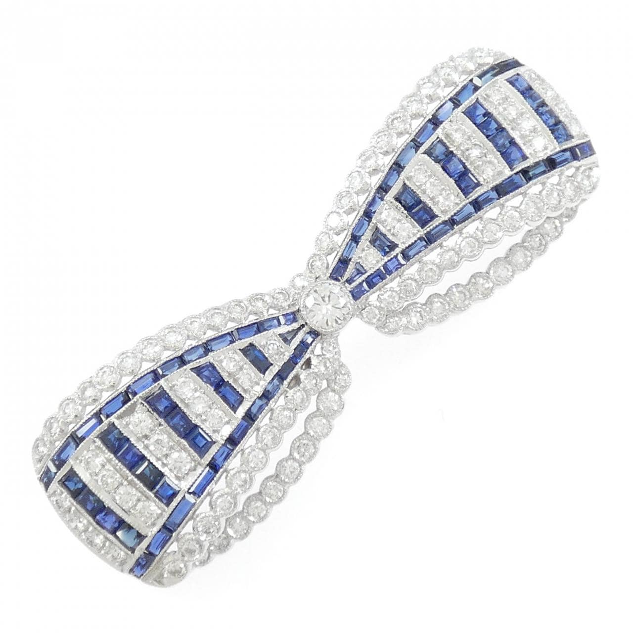 750WG リボン サファイヤ ブローチ 4.61CT