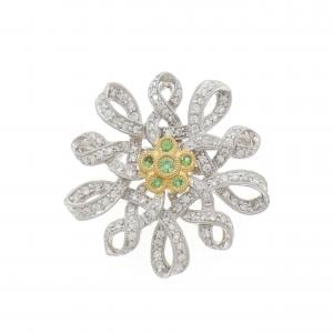 K18WG/K18YG グリーンガーネット ブローチ