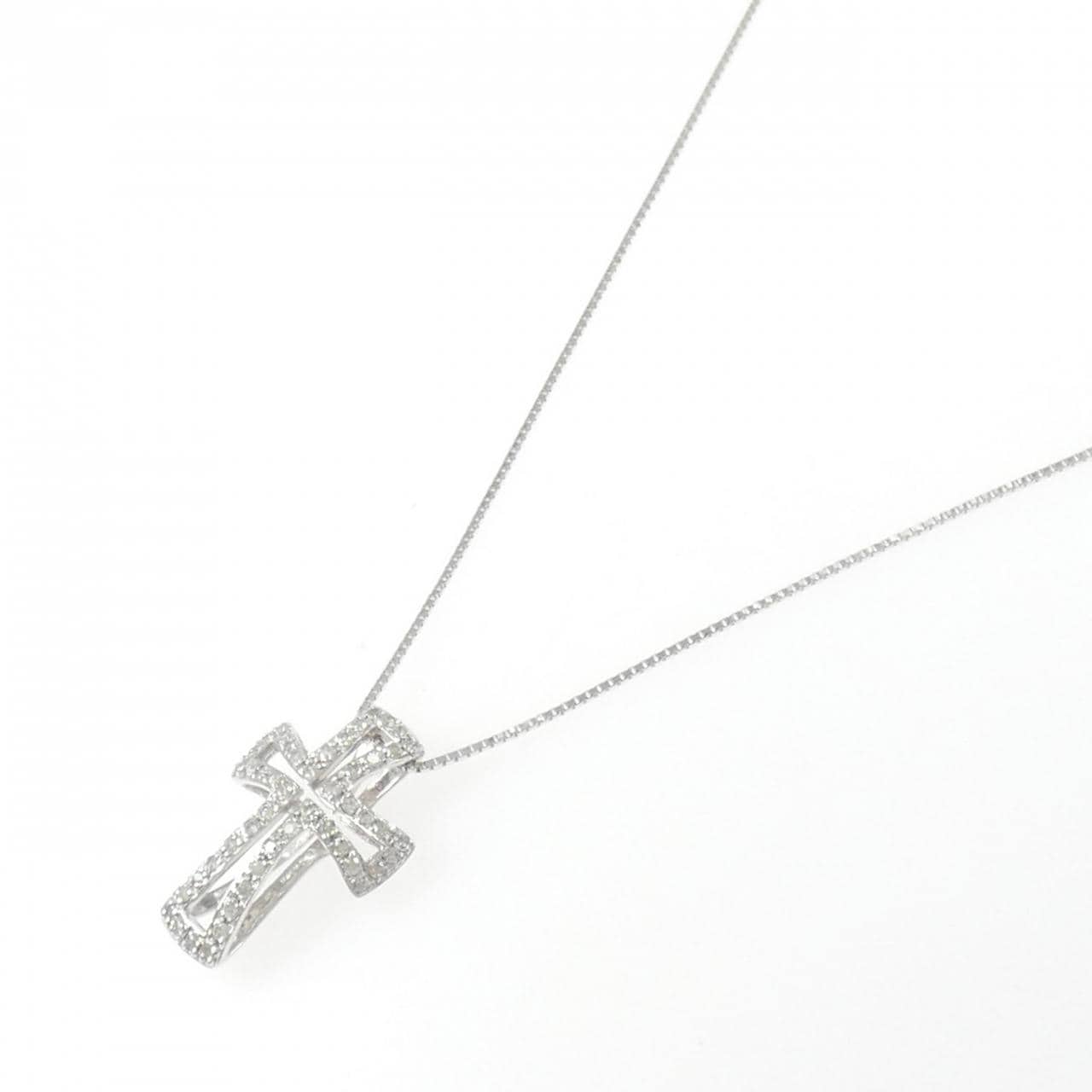 K18WG クロス ダイヤモンド ネックレス 0.30CT