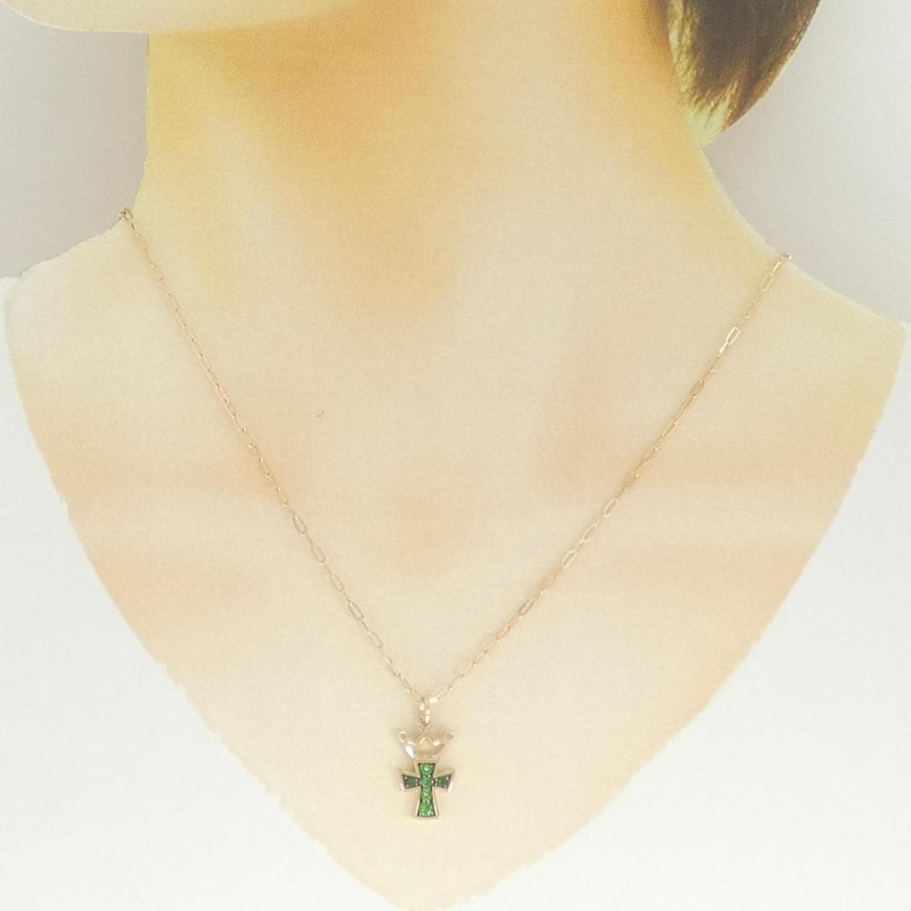 K18PG/K18BG クロス×クラウン ガーネット ネックレス 0.24CT