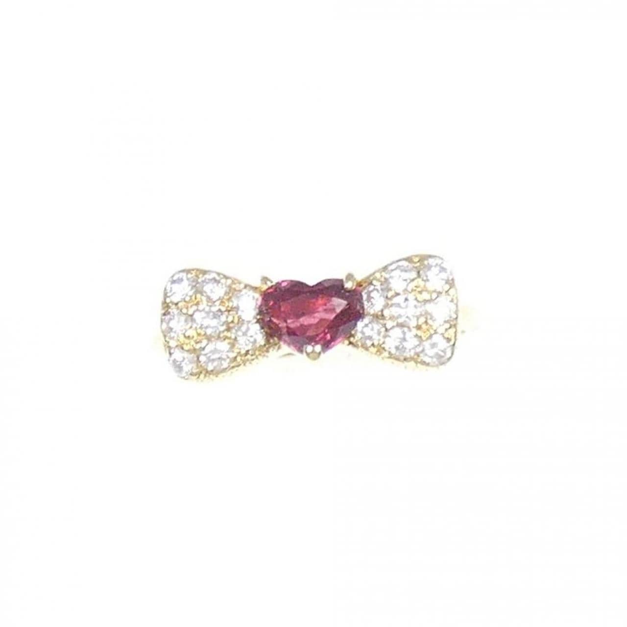 K18YG リボン×ハート ルビー リング 0.53CT