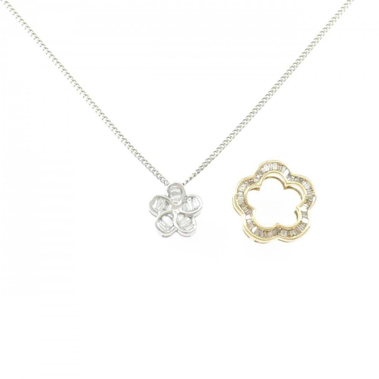 K18YG/K18WG/PT850 2WAY フラワー ダイヤモンド ネックレス 0.18CT