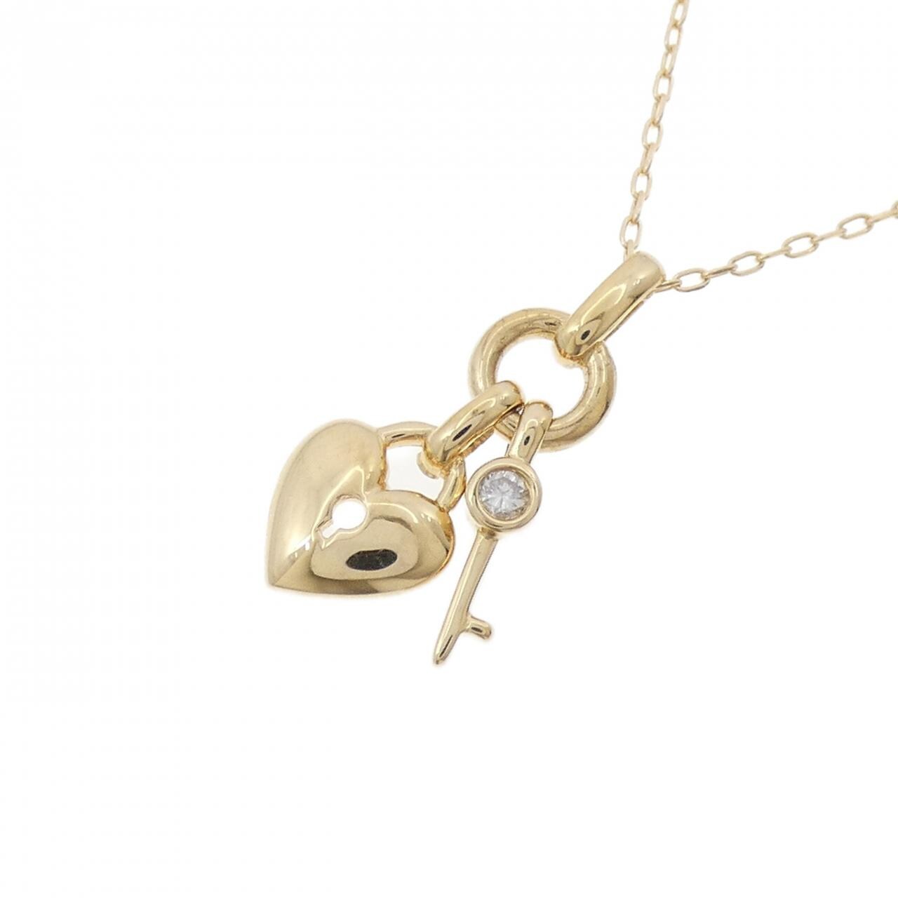 750YG/K18YG Heart x Key Diamond Necklace 0.04CT