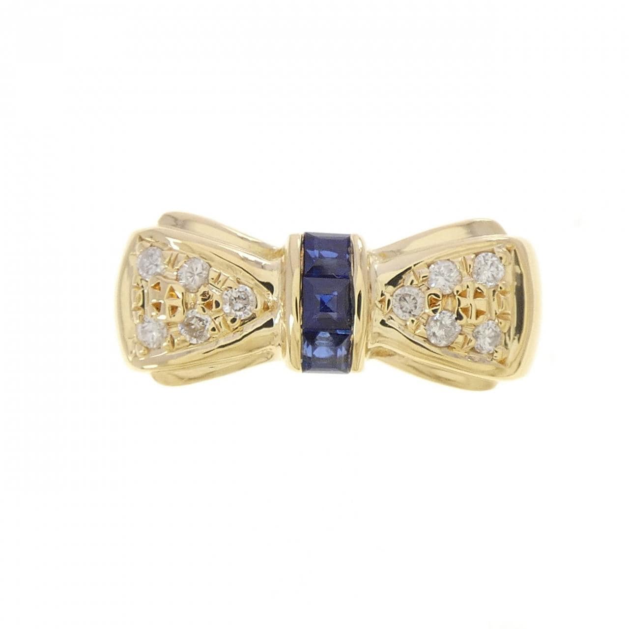 K18YG リボン サファイヤ リング 0.23CT