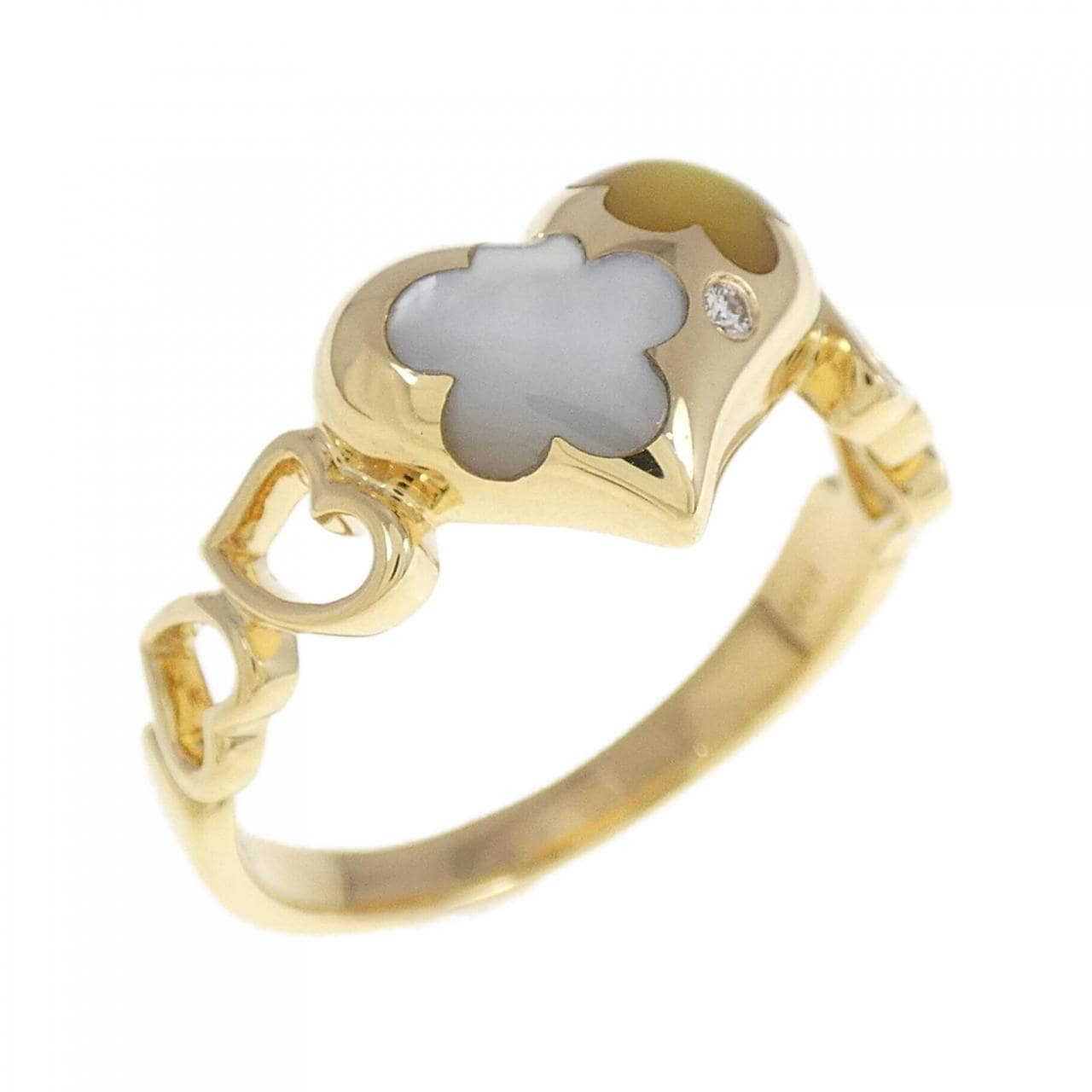 K18YG heart mother of pearl ring