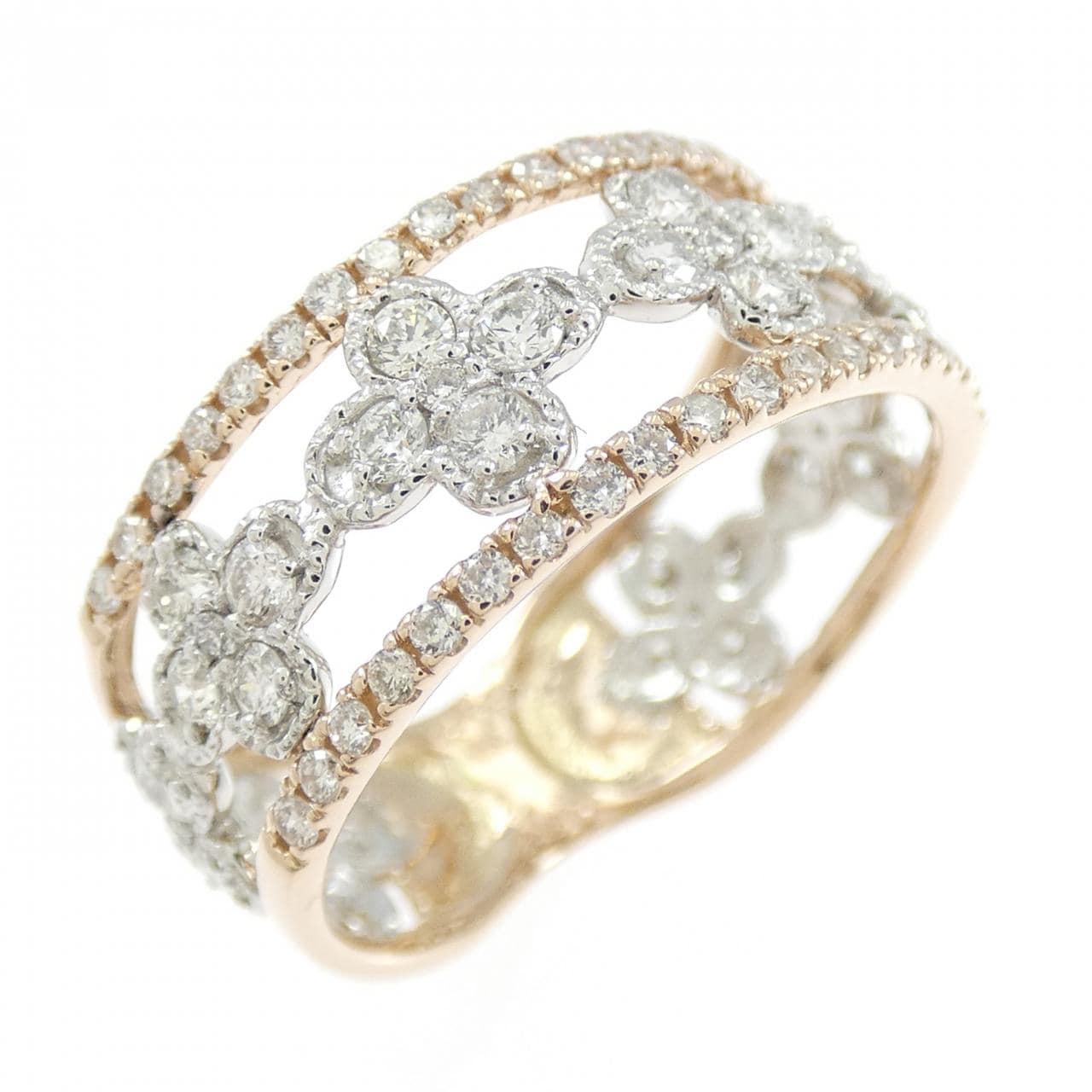 K18PG/PT900 フラワー ダイヤモンド リング 0.85CT