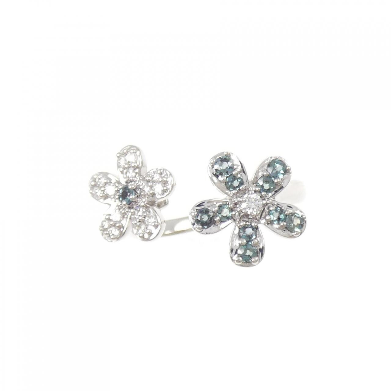 K18WG フラワー アレキサンドライト リング 0.29CT