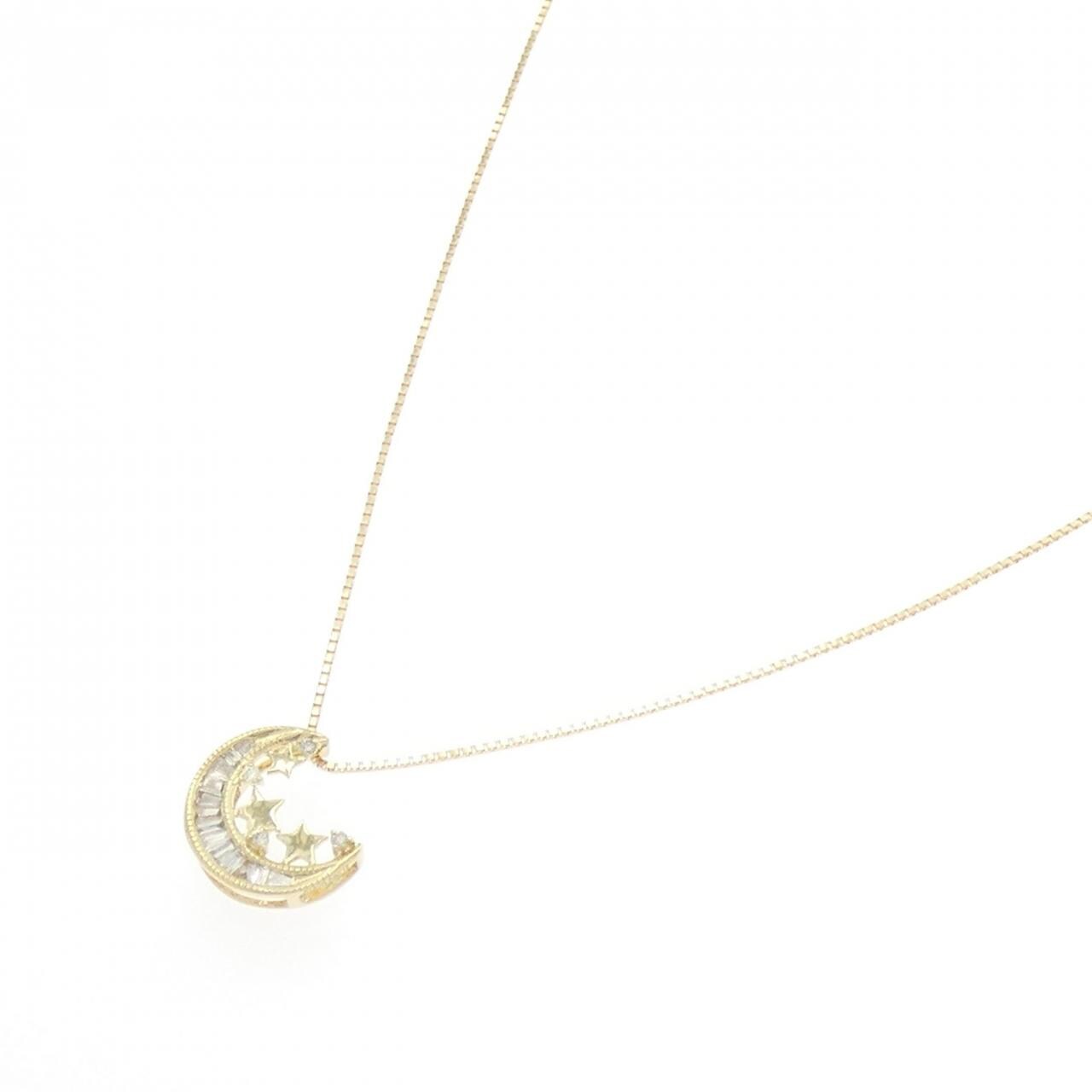 K18YG Moon x Star Diamond Necklace 0.15CT