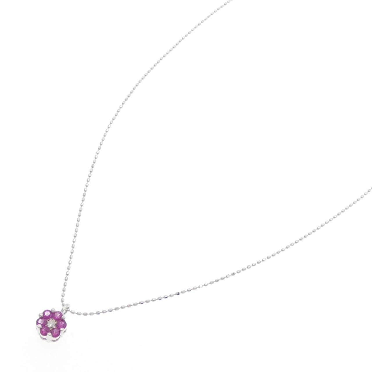K18WG フラワー ルビー ネックレス 0.25CT