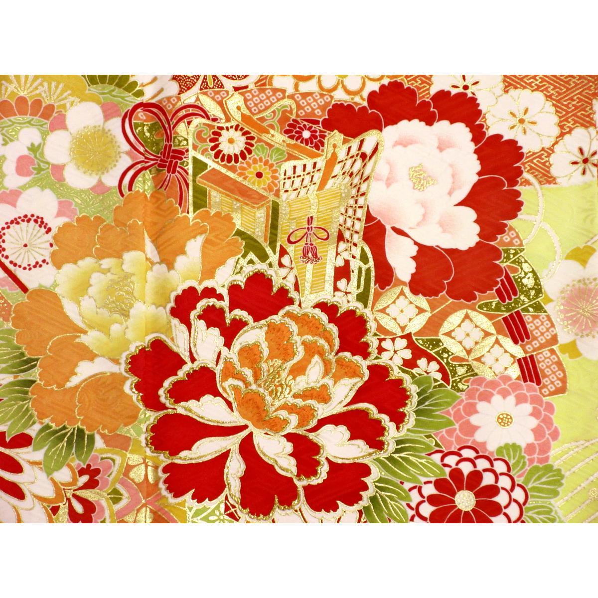 振袖　友禅金彩加工　刺繍入り　身幅Ｌ寸
