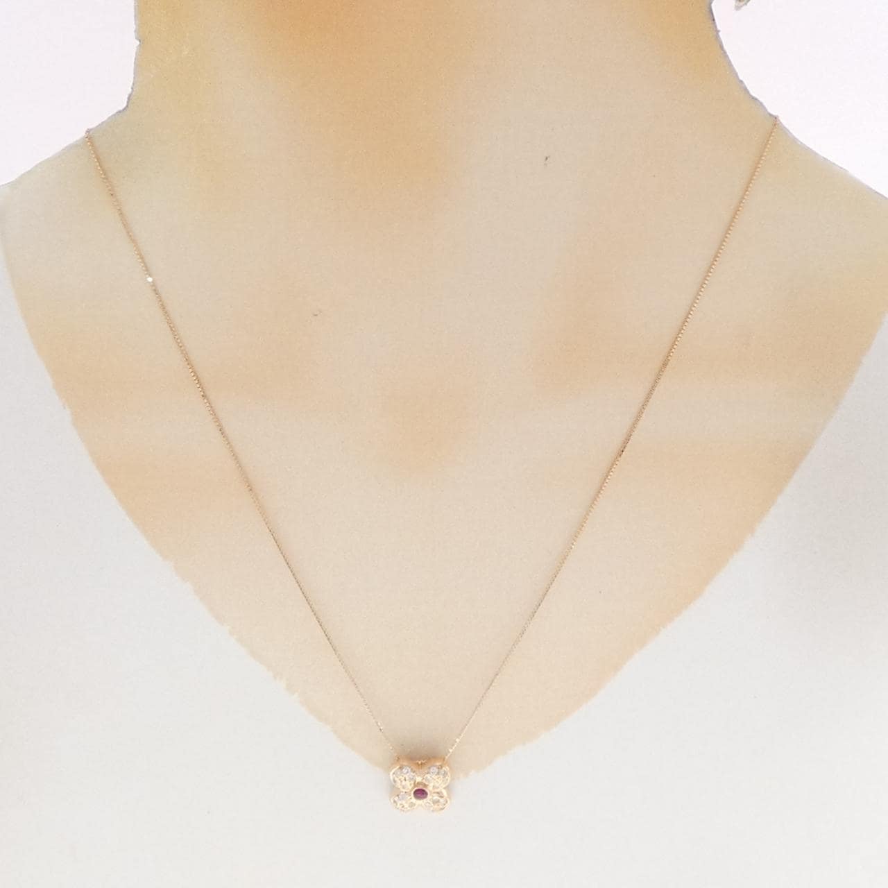 K18PG フラワー ルビー ネックレス 0.16CT