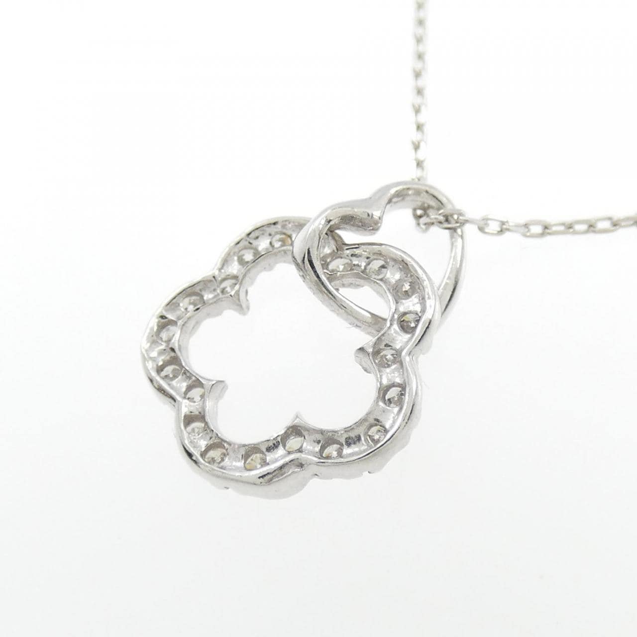 K18WG Flower x Heart Diamond Necklace 0.10CT