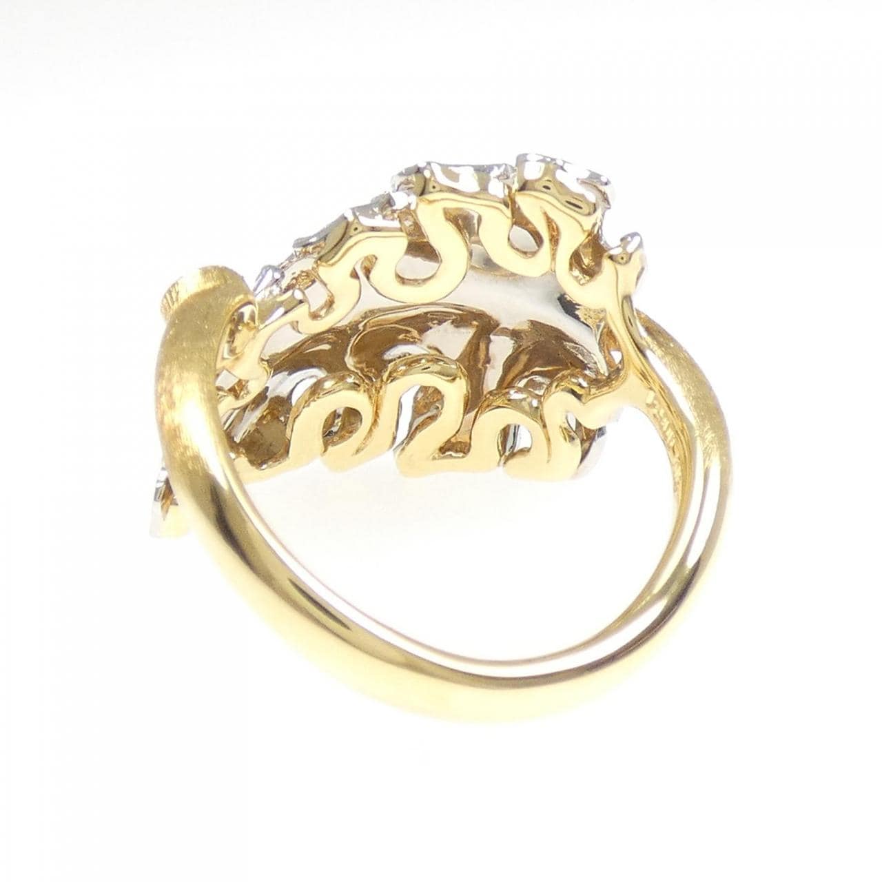 K18YG/PT900 リーフ ダイヤモンド リング 0.06CT