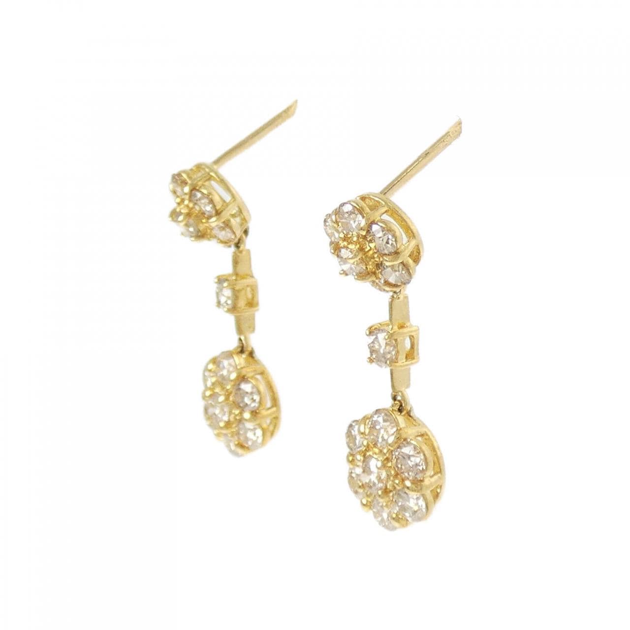 【新品】K18YG フラワー ダイヤモンド ピアス 1.00CT