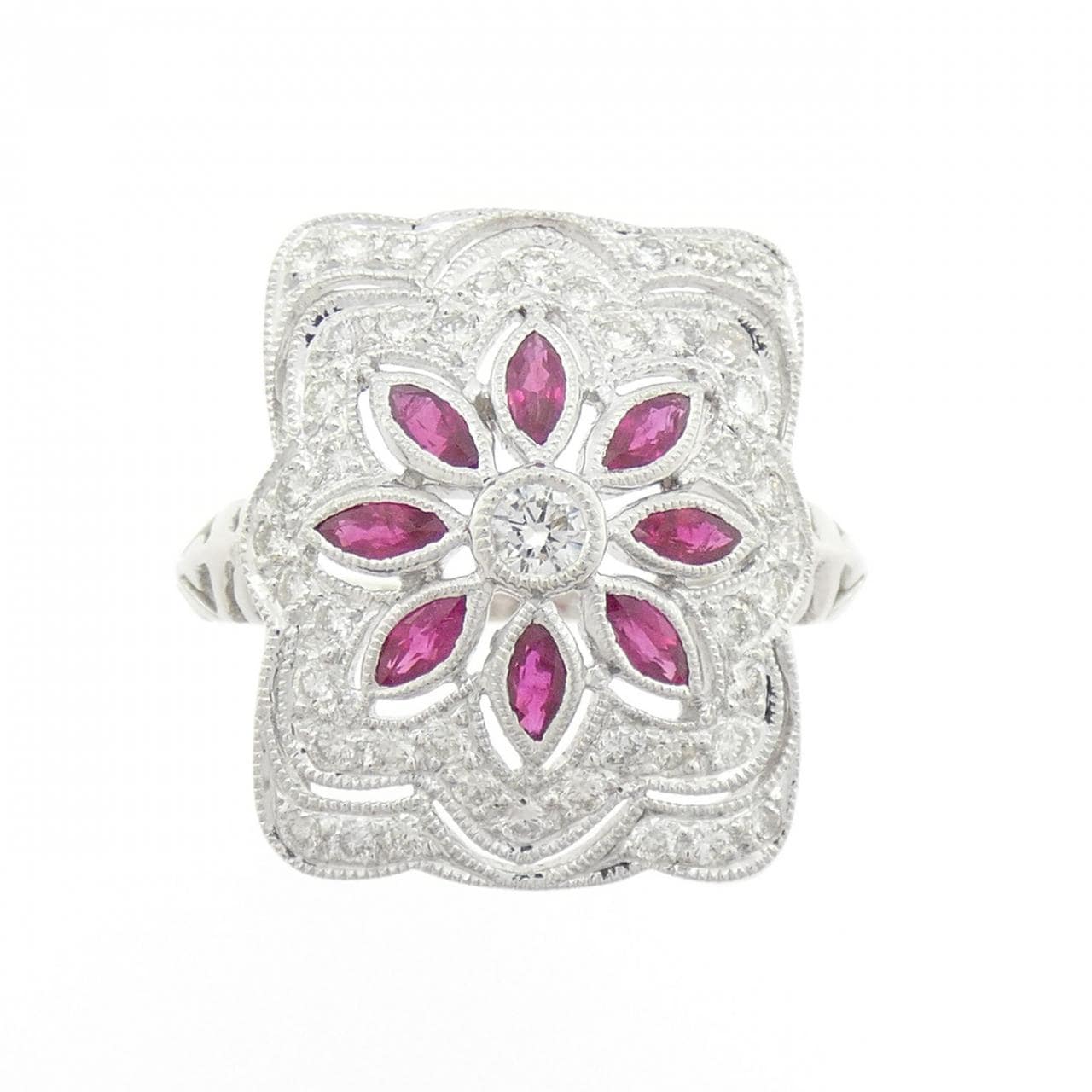PT900 フラワー ルビー リング 0.67CT