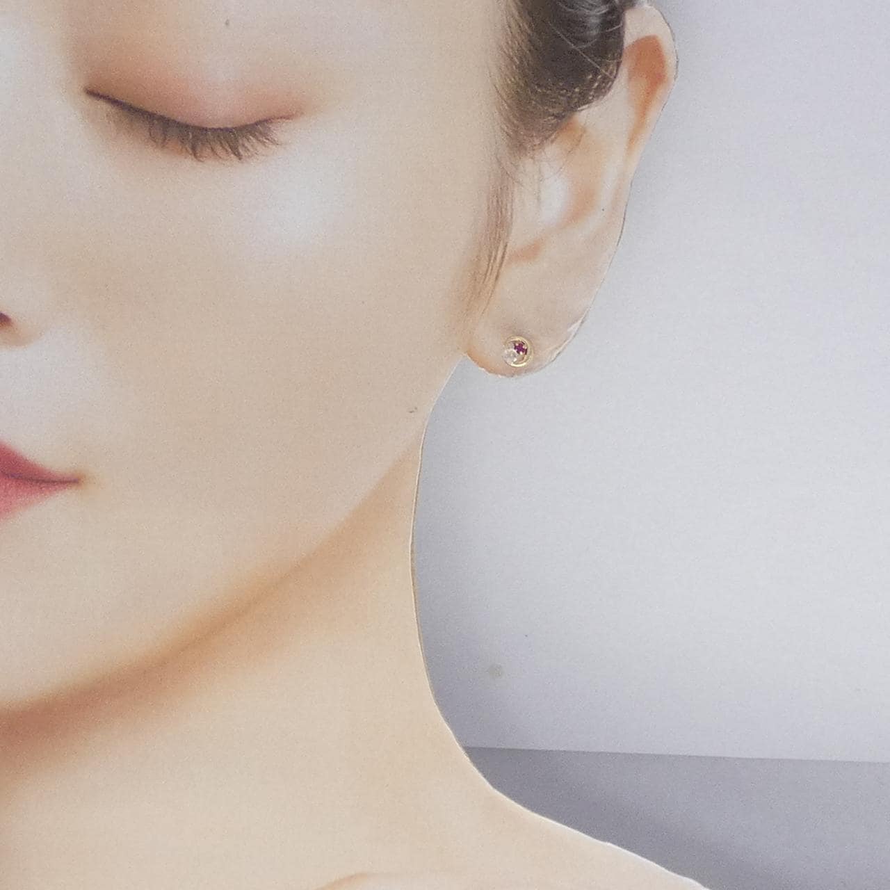 【新品】K10YG ムーン ルビー ピアス