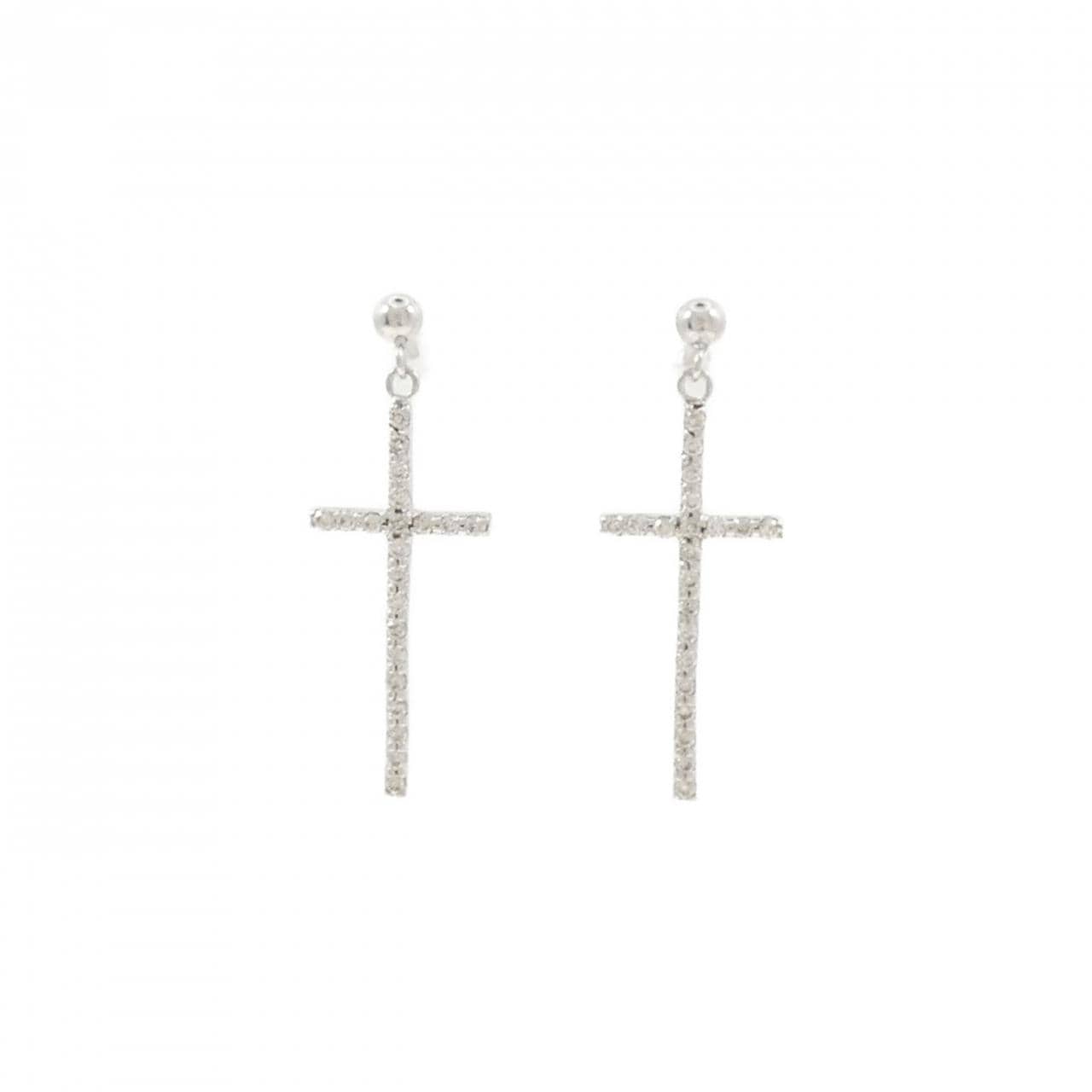 K18WG クロス ダイヤモンド ピアス 0.20CT
