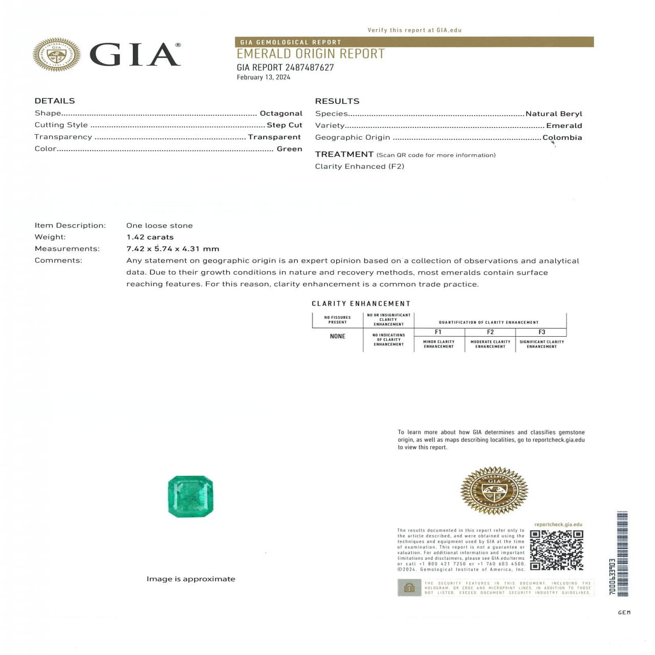 PT エメラルド リング 1.42CT コロンビア産