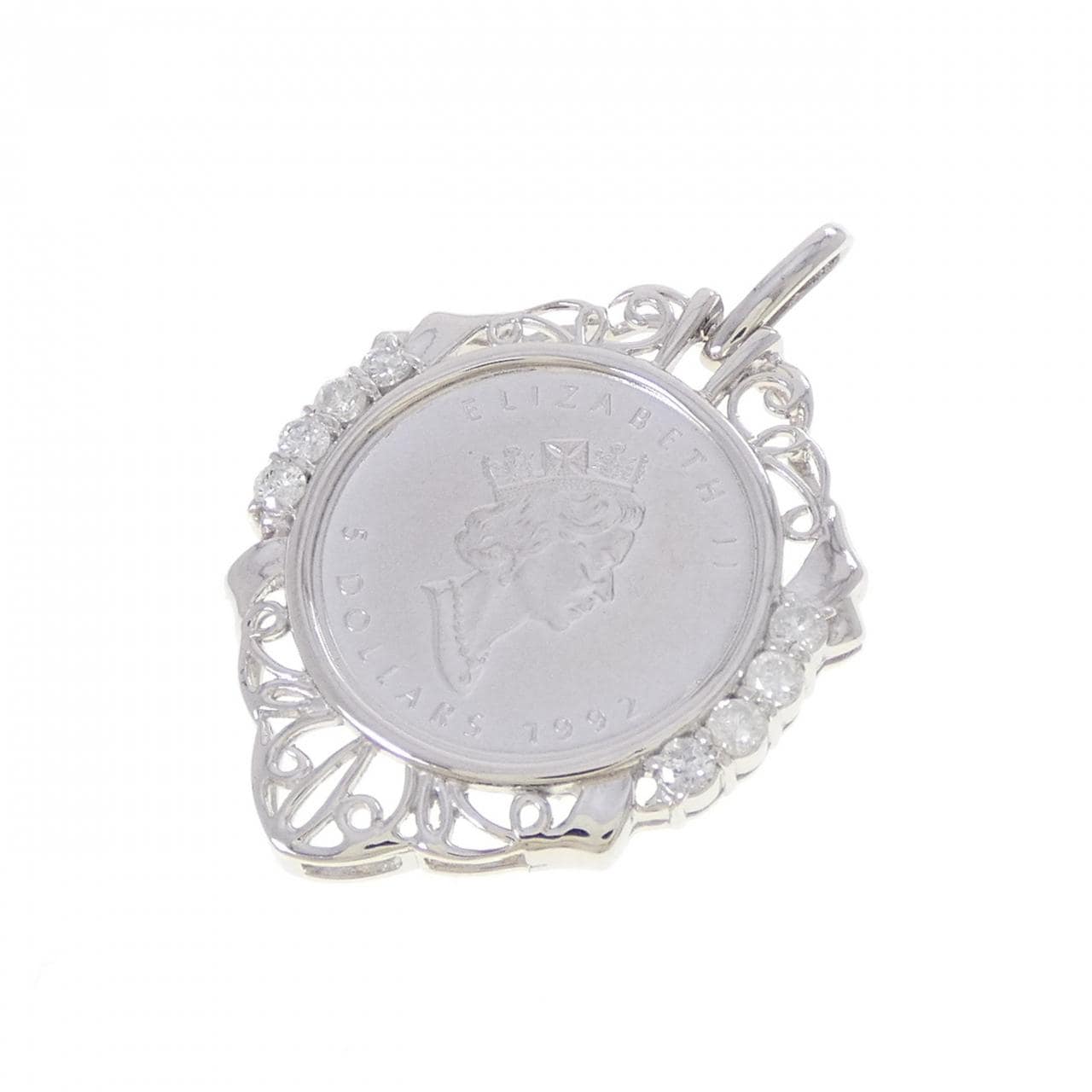 PT900(枠) ダイヤモンド コイン ペンダント 0.23CT