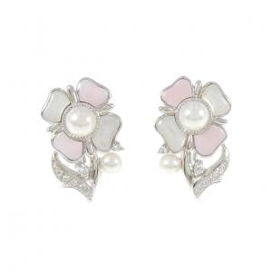 K18WG Flower Color Stone Earrings