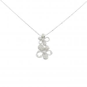 K18WG フラワー ダイヤモンド ネックレス 0.15CT