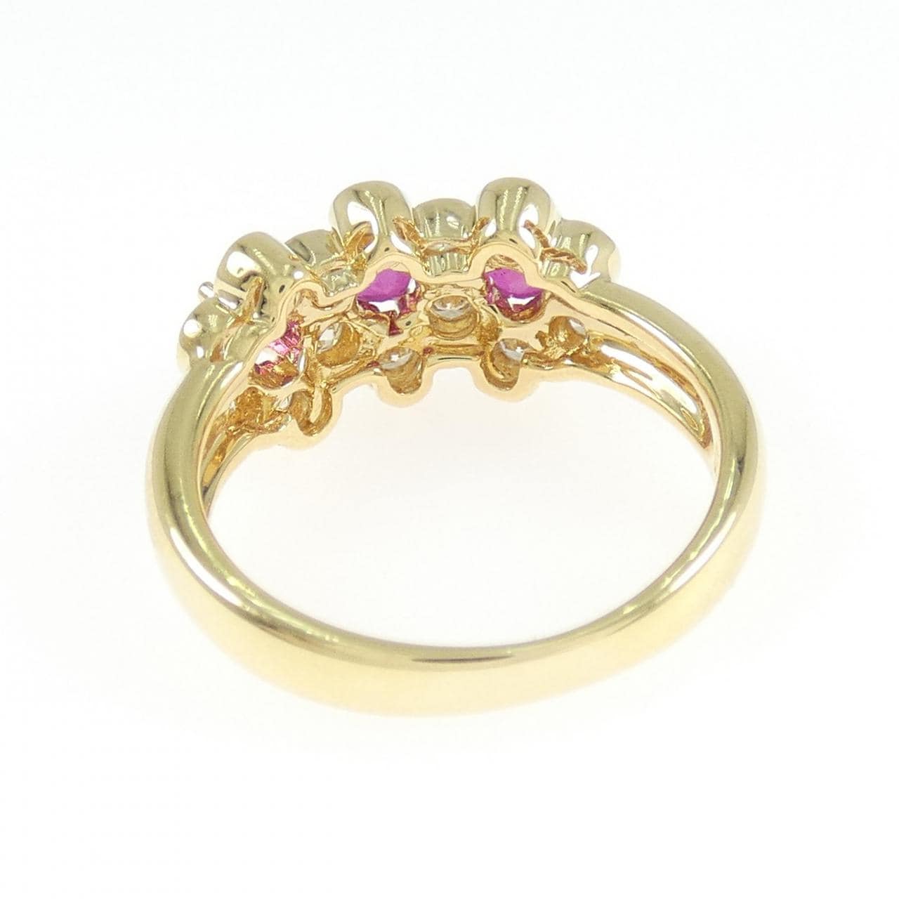 K18YG フラワー ルビー リング 0.67CT