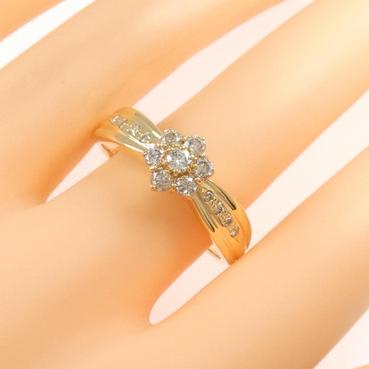 K18YG フラワー ダイヤモンド リング 0.50CT