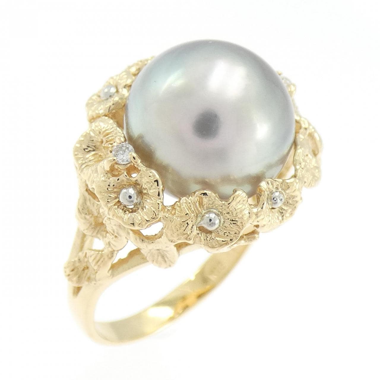 K18YG 黒蝶パール リング 11.5mm