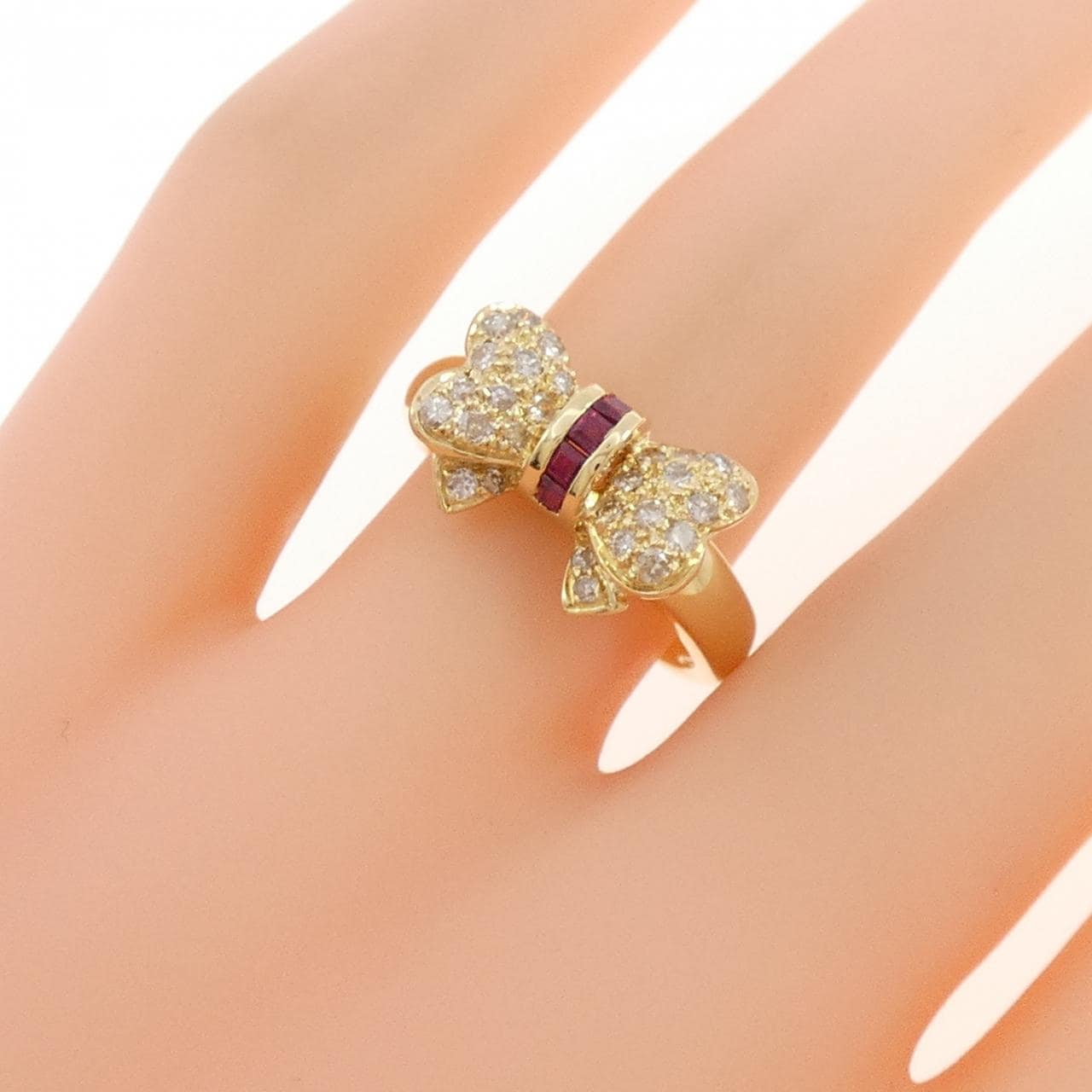 K18YG リボン ルビー リング 0.1CT