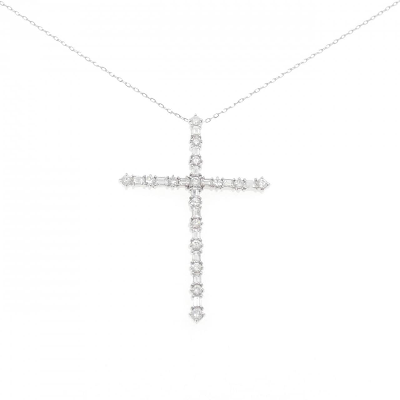 K18WG/PT850 クロス ダイヤモンド ネックレス 2.54CT