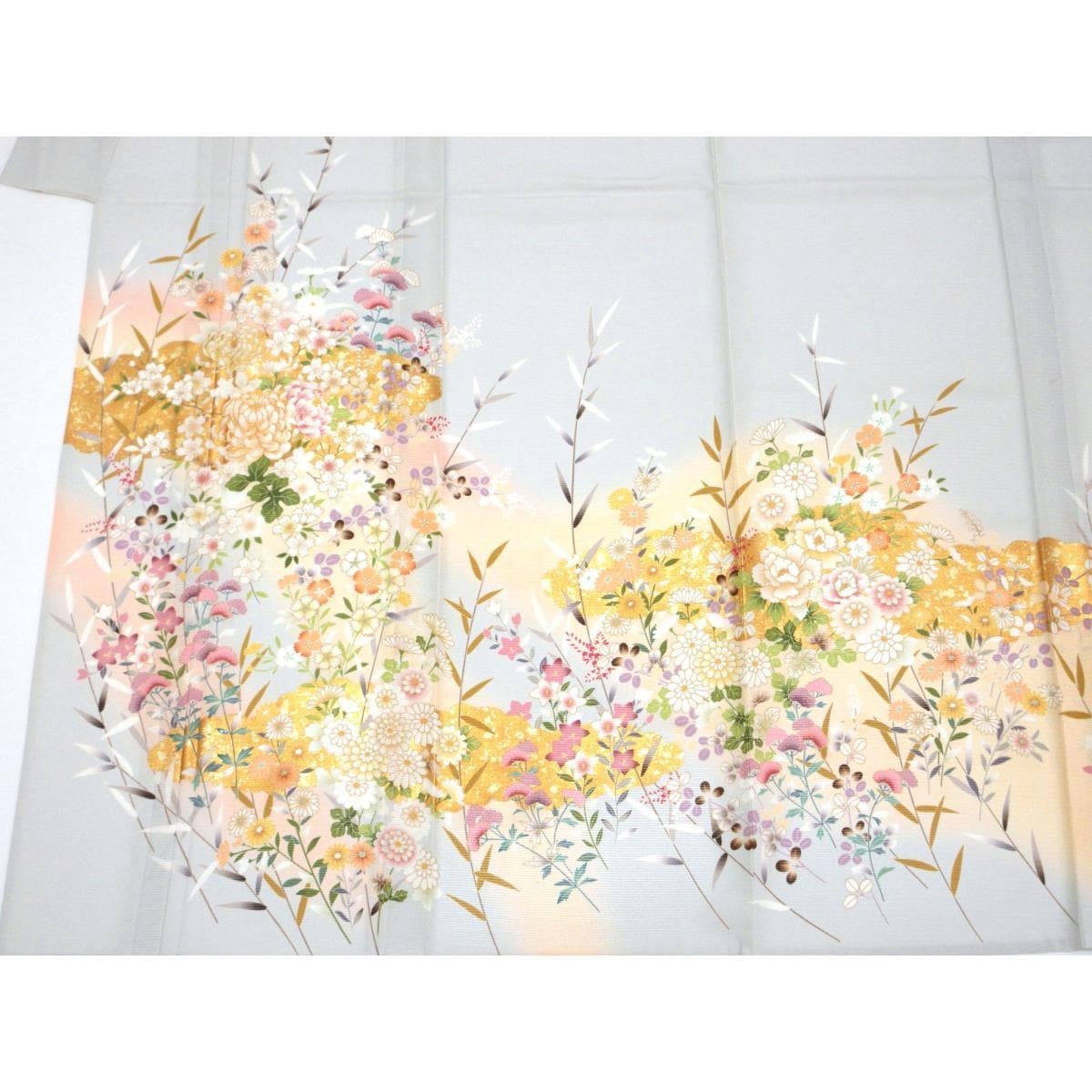 【未使用品】単衣　駒絽訪問着　友禅金彩加工　刺繍入りボカシ染