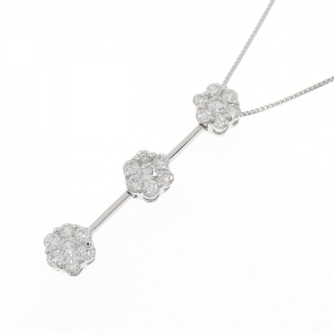 K18WG フラワー ダイヤモンド ネックレス 0.70CT