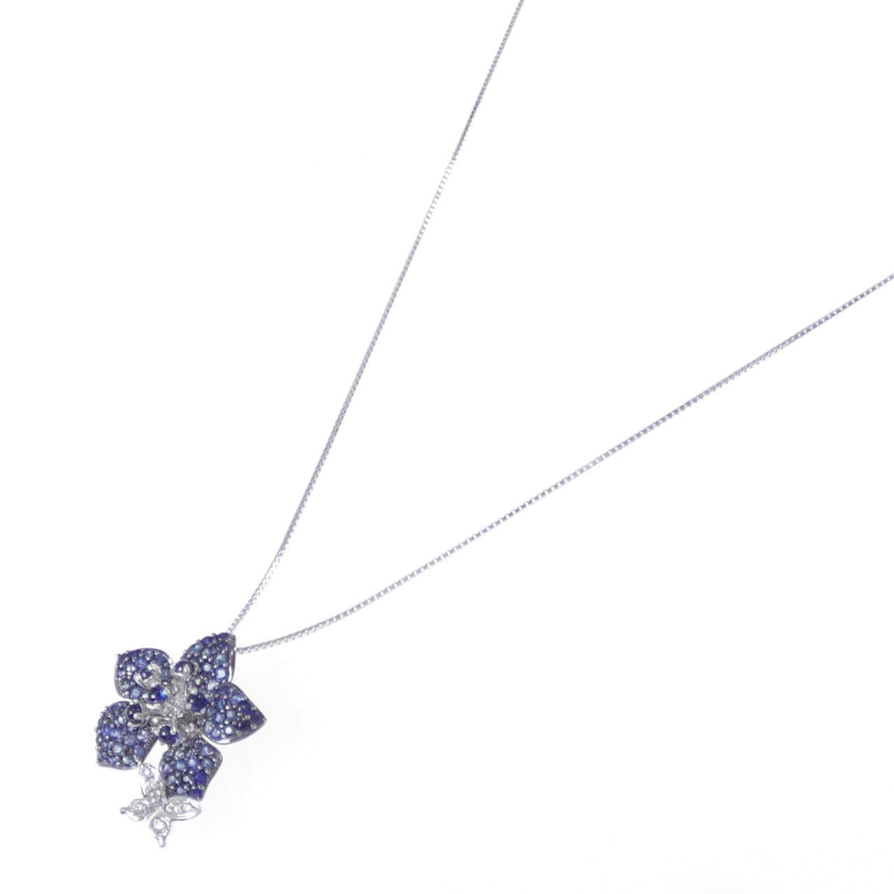 K18WG/K18BG フラワー×バタフライ サファイヤ ネックレス 2.02CT