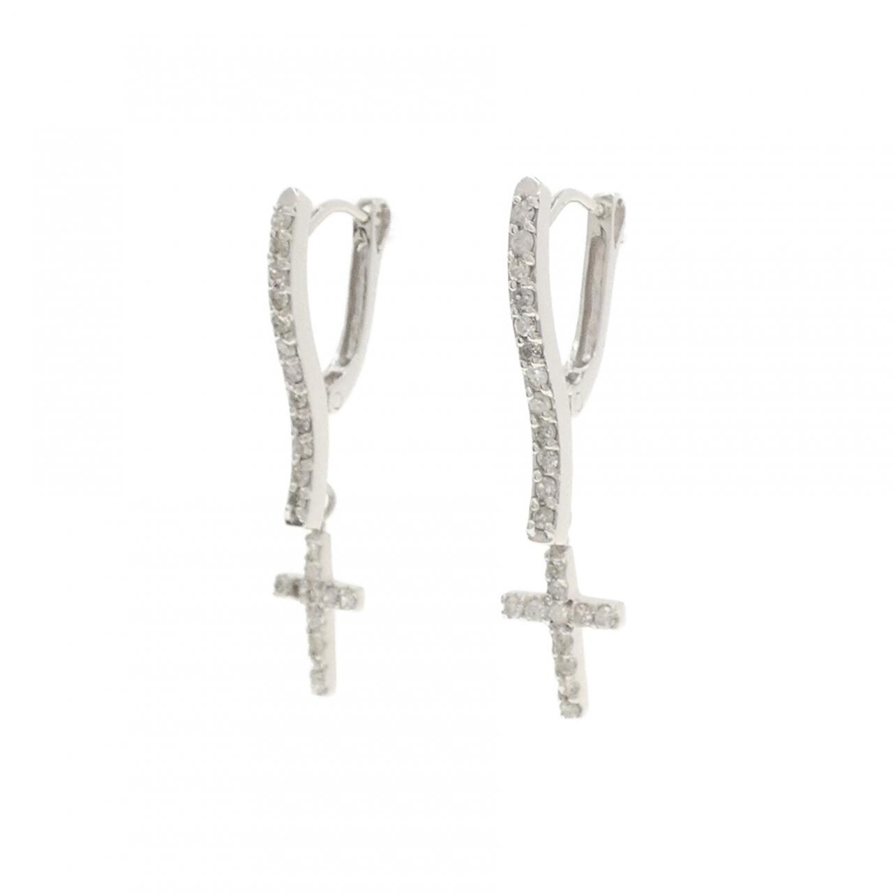 K14WG クロス ダイヤモンド ピアス 0.42CT