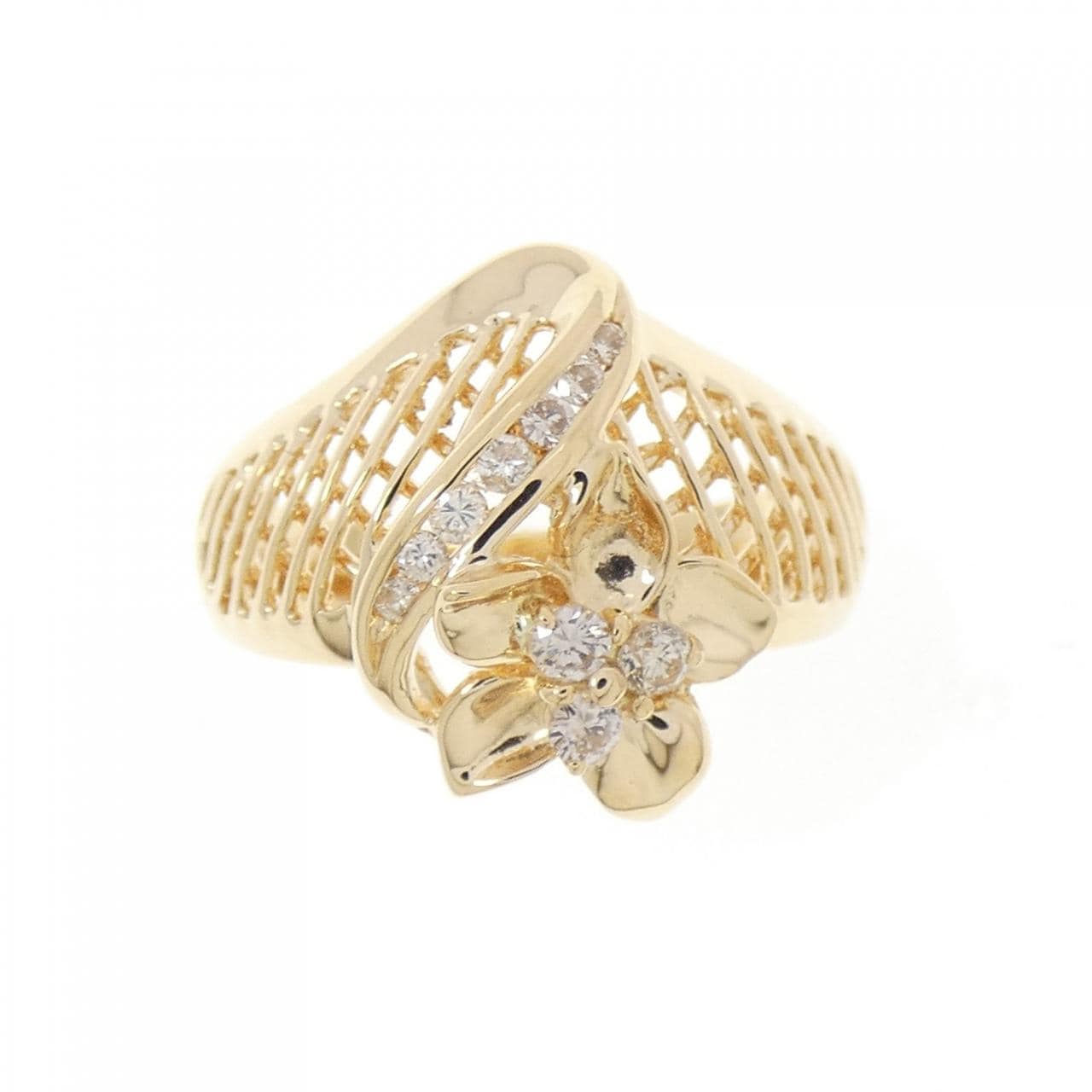 K18YG フラワー ダイヤモンド リング 0.16CT