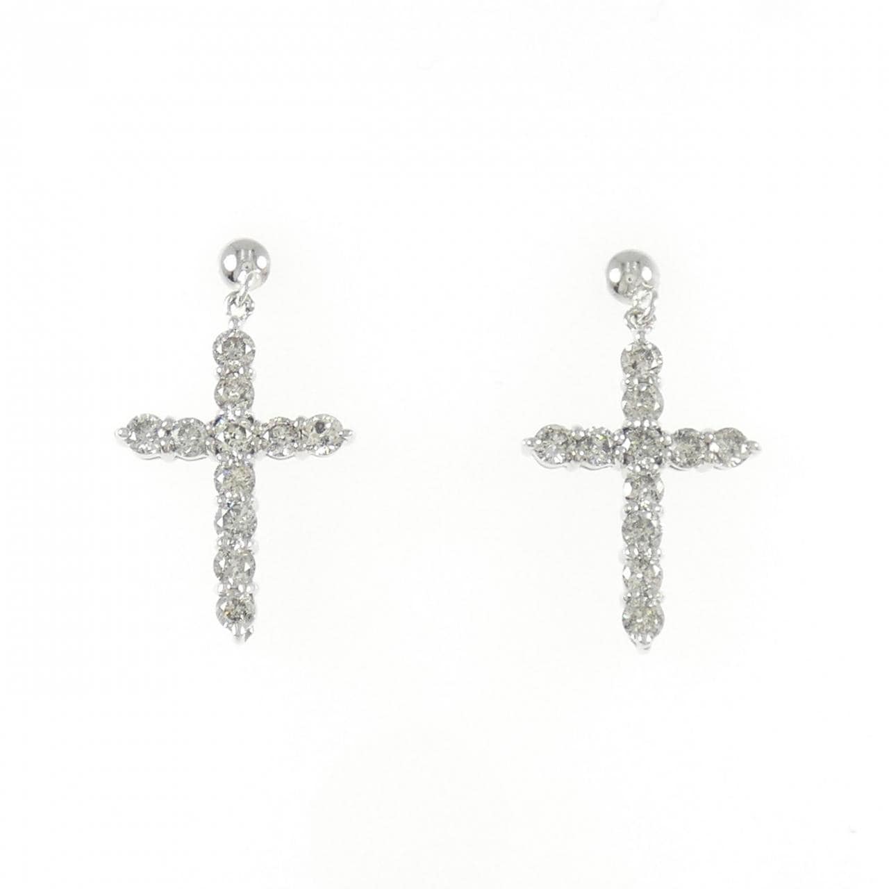 K18WG クロス ダイヤモンド ピアス 1.00CT