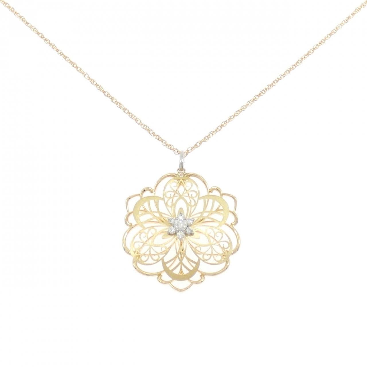 K18YG/PT900 フラワー ダイヤモンド ネックレス 0.30CT